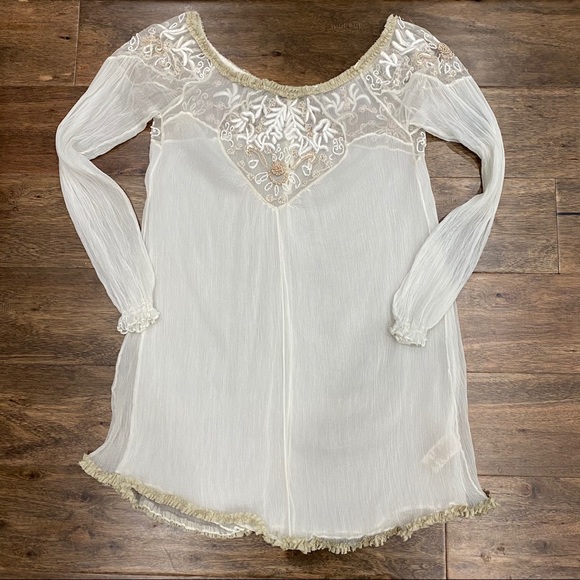 Free People Beaded Lace Shift Dress Cream Regal Princess Core Sz S Bridgerton - Picture 13 of 16